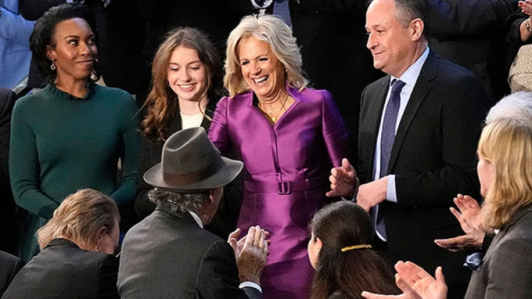 Jill Biden Stuns In Shiny Purple Dress For 2023 State Of The Union